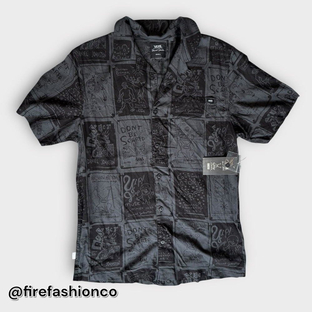 Vans Daniel Johnston Rare Deadstock Graphic Shirt Small Button Up Black Gray